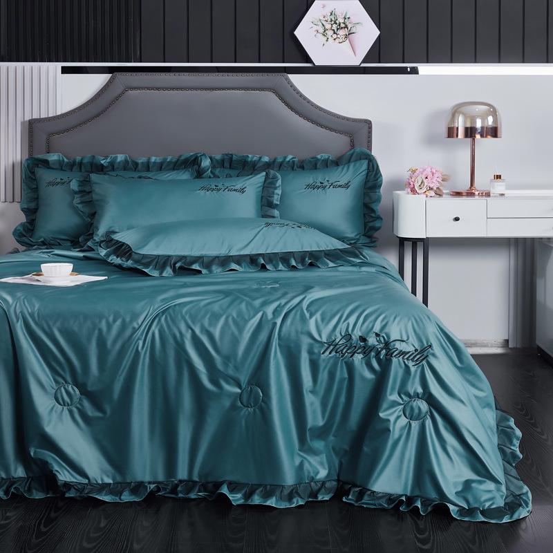 Four-Piece Washable Silk and Tencel Cooling Summer Quilt Set