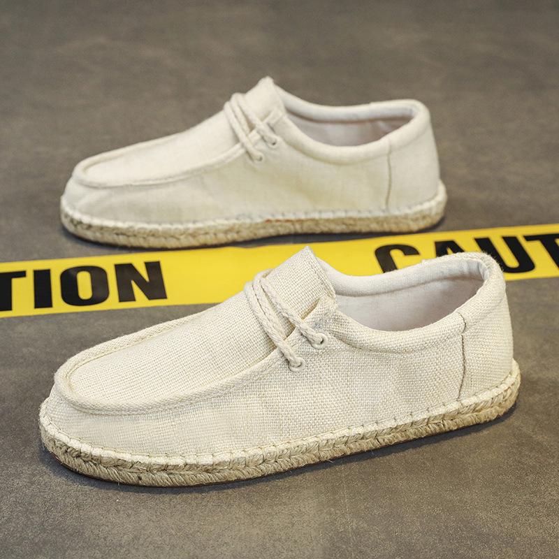 Chaussures tendance en toile de lin pour hommes - Style pêcheur décontracté à semelle en chanvre pour l'été