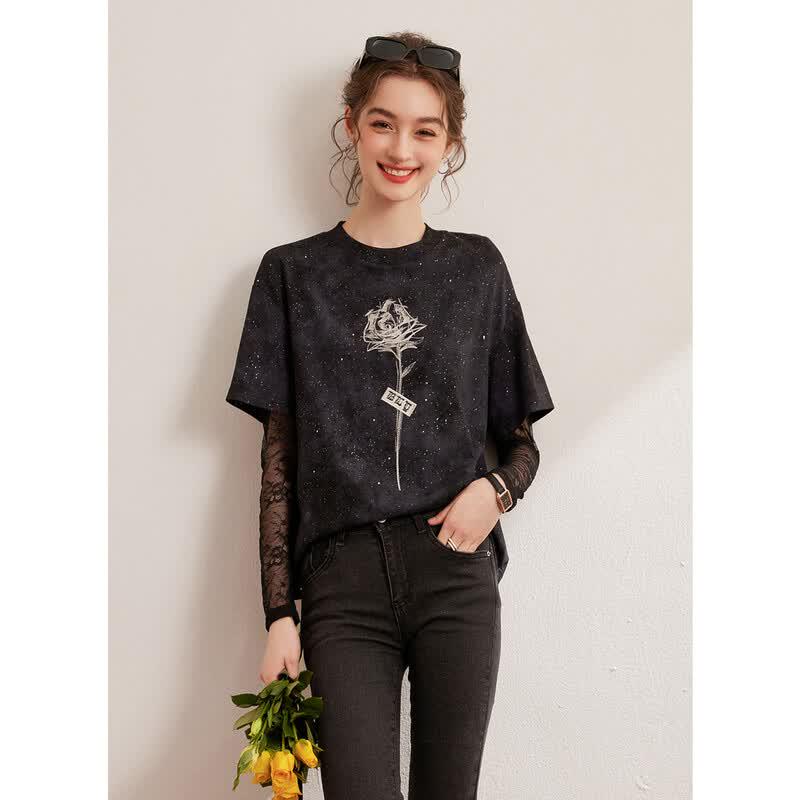 Bailuyu Fashion Spliced Long Sleeve T-Shirt S