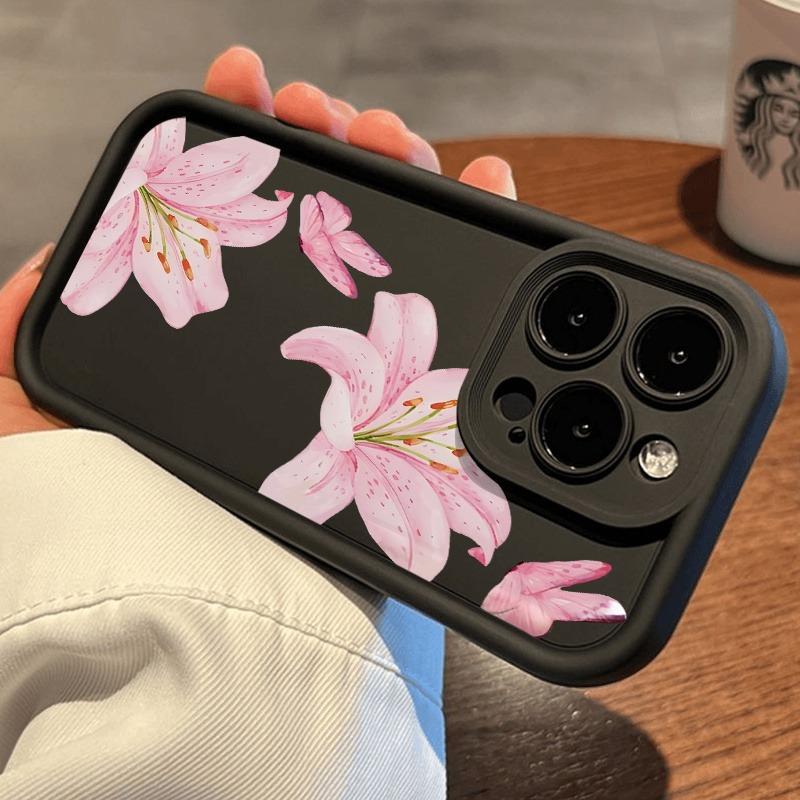 Rosa Lilienmuster Design Handyhülle Geeignet für iPhone 17 16 15 14 13 12 11 Pro/Max/Plus Sturz- und Stoßfeste Rückseite