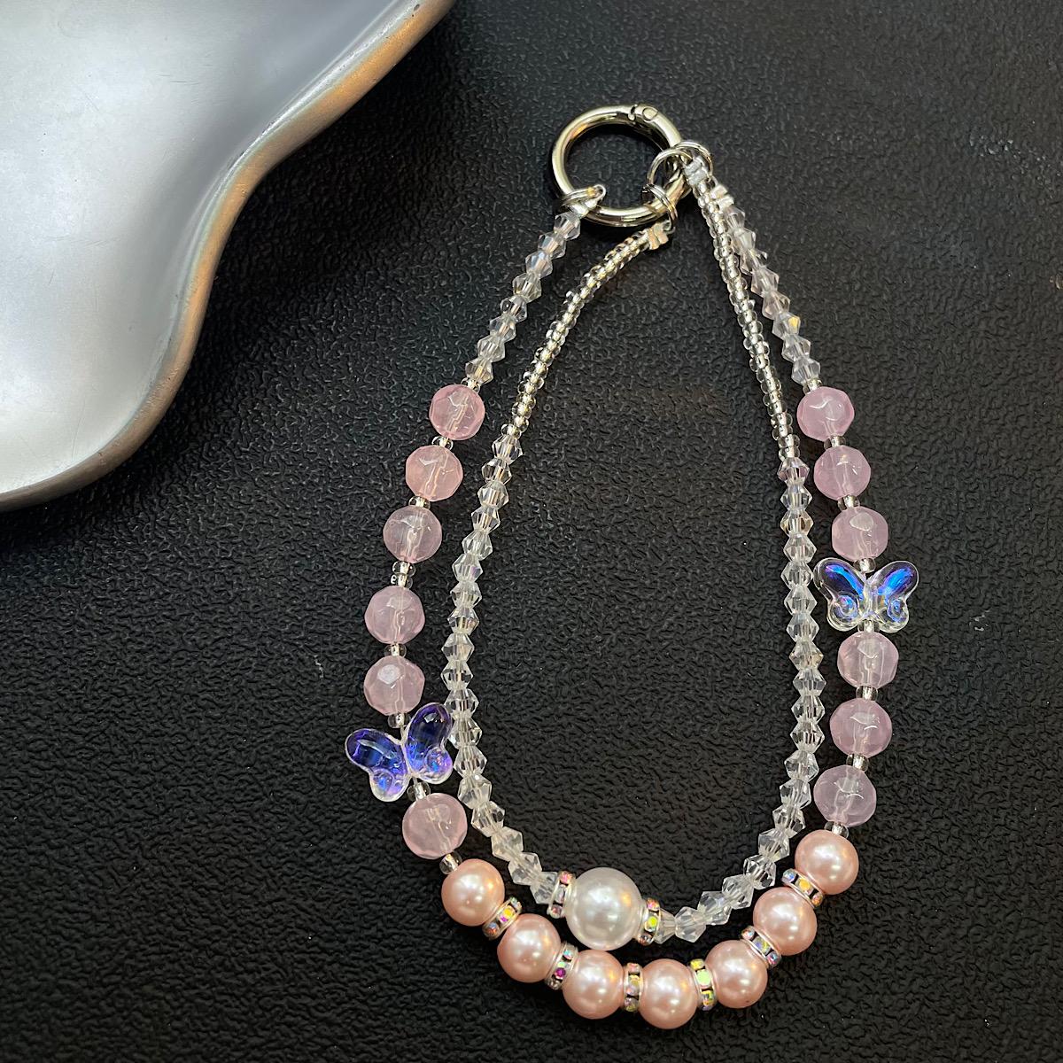 

Elegant Butterfly Crystal Phone Strap with Diamond Beaded Pendant for Women Outdoor Travel Wrist Accessory
