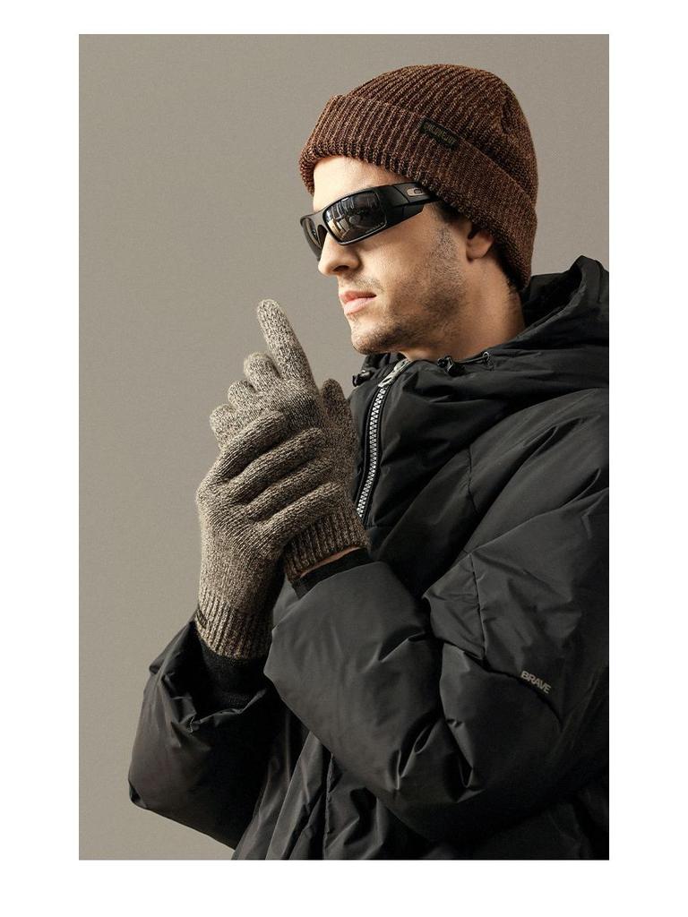 Herren Winddichte Wollstrick-Fahrradhandschuhe - Fleecegefüttert, Dick, Warm, Touchscreen-kompatibel