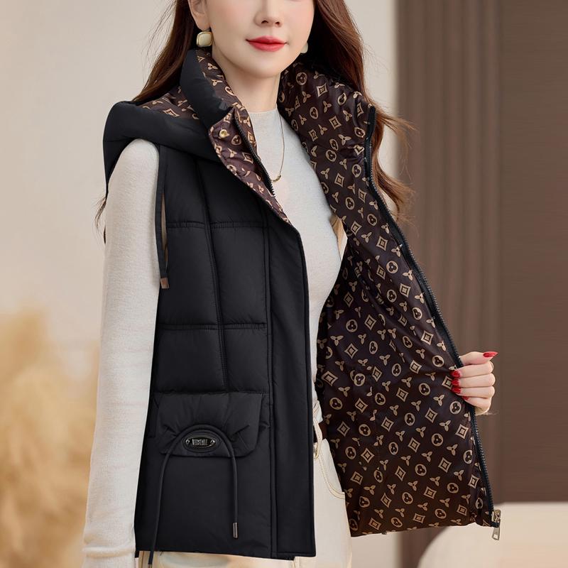 Fashion Winter Women's Vest Hooded Can Be Worn On Both Sides Thick Warm Casual Sleeveless Jackets Woman Short Coat
