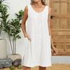Sleeveless Scoop Neck Casual Loose Fit Mini Dress with Side Slits and Subtle Pattern for Women Summer Beach Wear