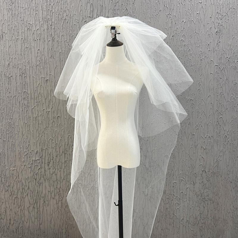 Cathedral Bridal Headpiece White Bride Veils Comfortable and Multilayer Tulle Veils Headpiece for Wedding Ceremony Wear