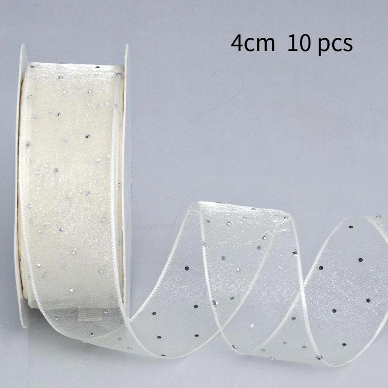 10Pcs Hotfix Crystal Organza Ribbon Trim 2.5Cm/4.0Cm 10 Yards For Handmade Bows Hair Clips Garments And Gift Boxes