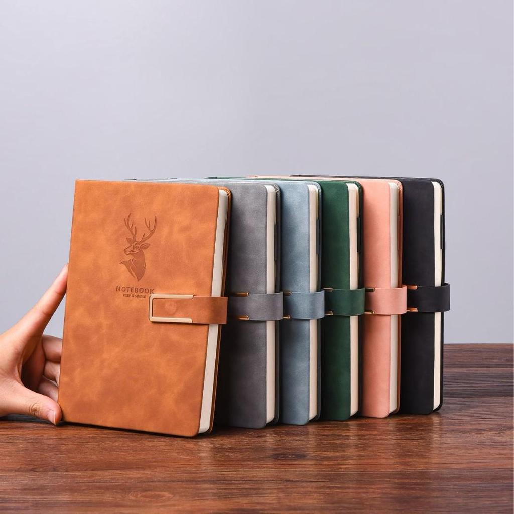 A5 Lambskin Deer Head Journal with Custom Logo - Premium Thick Notebook for Business Meetings