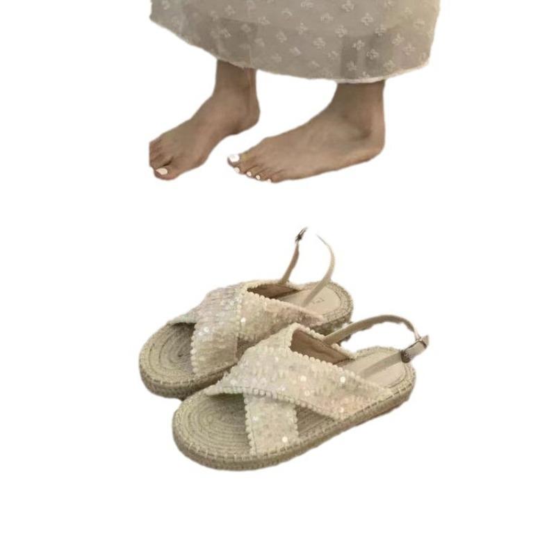 Fashion Thick Bottom Woven Fisherman Sandals Women 2024 New Summer Flat Retro Temperament Niche French Roman Summer Shoes Women Shoes