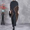 Johnature Mujer Otoño Moda Cuello Alto Suelto Manga Larga Vestido Estilo Chino Contraste Vestido Casual