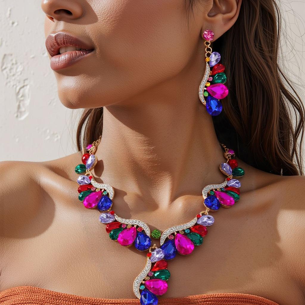 3pcs High-end Luxury Water Droplet Zircon Necklace Earrings with Elegant Temperament for Ladies' Dinner Parties Zircon