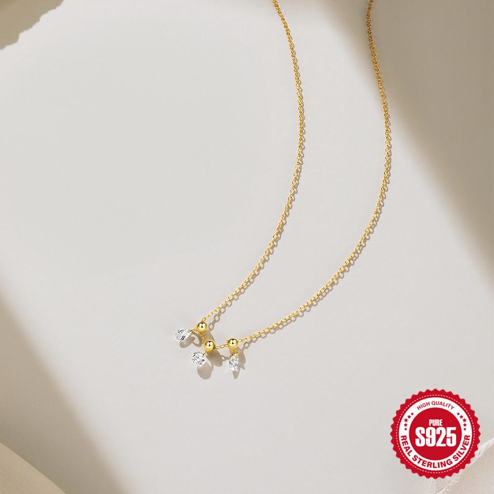 Wind Commuter Simple Wear S925 Sterling Silver Adjustable Geometric Zircon Drape Necklace Clavicle Chain