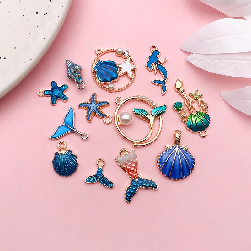Cute Cartoon Mermaid Starfish Drip Oil Pendant Charm for DIY Bracelets & Necklaces