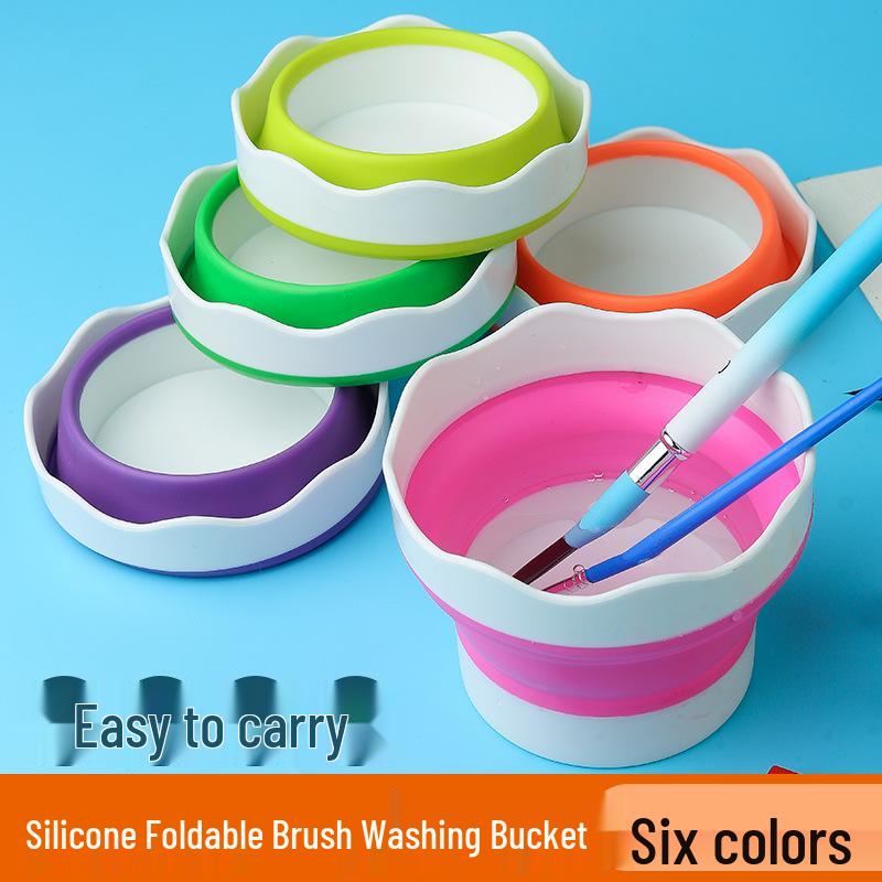 Foldable Silicone Brush Holder: Retractable, Portable, Multifunctional Bucket for Kids - Compact Art Wash Station.