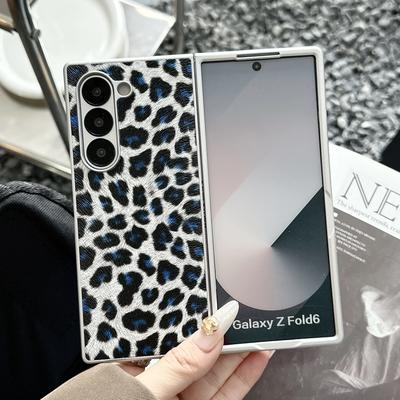 High-end Luxury Silver Border Leopard Print Phone Case for Samsung Galaxy Z Fold 7 6 5 4 3 Sle Leather Shockproof Protect Cover