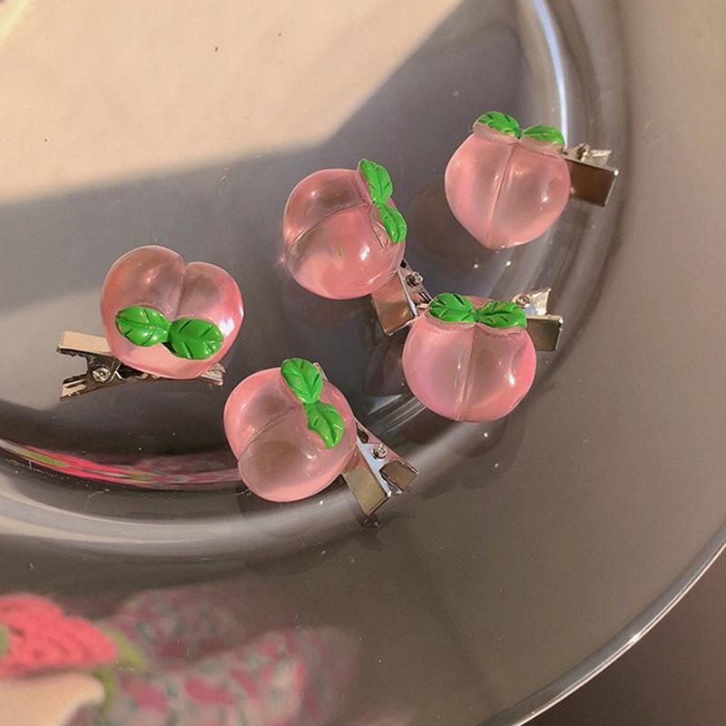 5Pcs So Cute Girls Pink Rose Flower Heart Bow Peach Mini Hairpin Set Sweet Hair