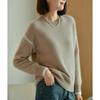 Women's Pure Wool Round Neck Color Block Sweater - Autumn/Winter 2024 Korean Style Loose Fit Pullover