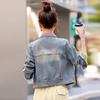 Spring Colorful Short Denim Jacket Women Vintage Hong Kong Style Motorcycle Coat Workwear Collar