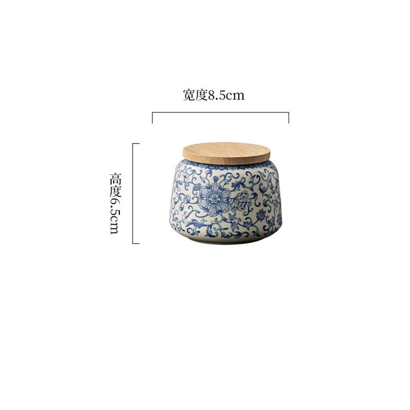 Creative Bamboo Lid Sealed Ceramic Tea Caddy Blue and White Porcelain Mini Storage Jar Coffee Bean Candy Jar Storage Container