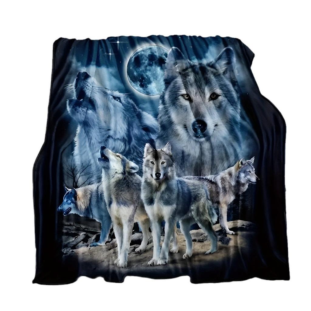 Wolf Animal Blanket Moon Print Flannel Blanket Bedding Sofa Blanket