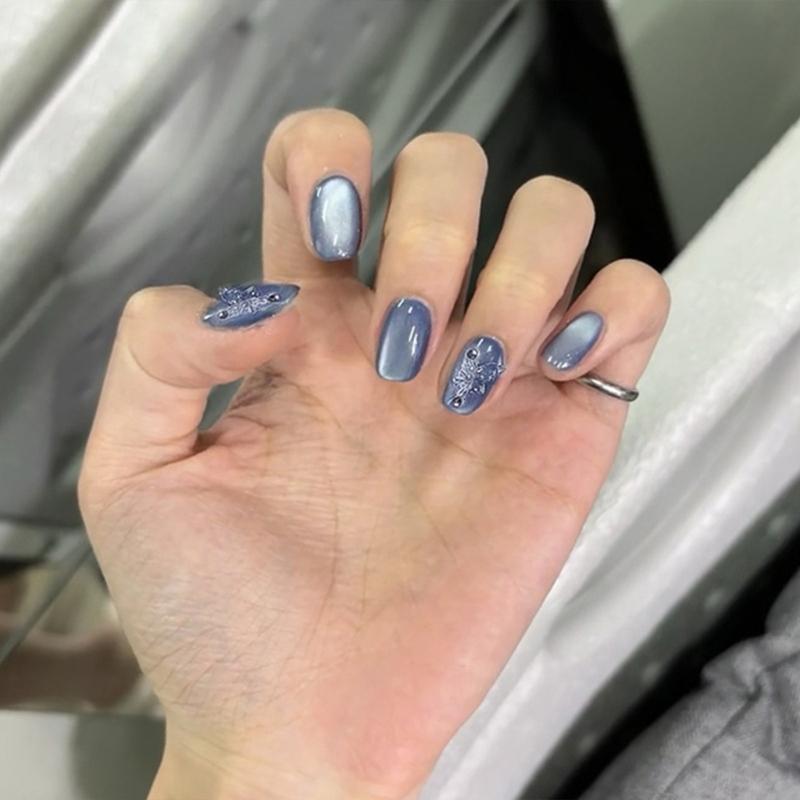 30 Piezas Mariposa 3D Uñas Postizas Ojo de Gato Cobertura Completa Uñas Adhesivas Dulces Uñas Artificiales Brillantes Uñas Postizas para Mujer