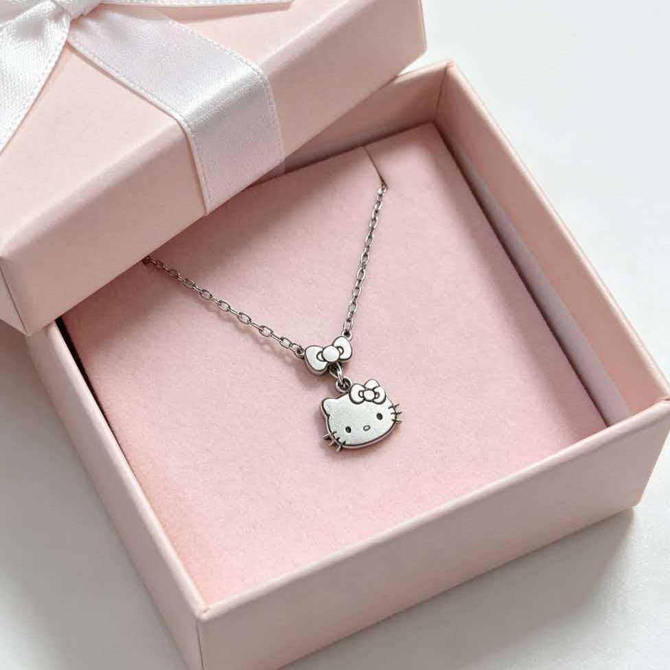European Hello Kitty Two-Tone Gold & Silver Stainless Steel Pendant Necklace – Girly Versatile Accessory