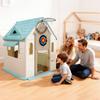 Outdoor Playhouse, 5-In-1 Cottage Play House with Pretend Play, Basketball, Darts, Soccer, Ring Toss, Window & Convenient Door, Toddler Slide Set for