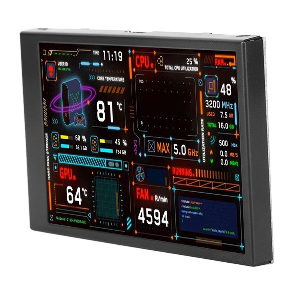 3.5in Computer Temp Monitor Dual USB Port IPS Mini Display CPU Data Monitor with Visual Theme Editor for GPU RAM HDD