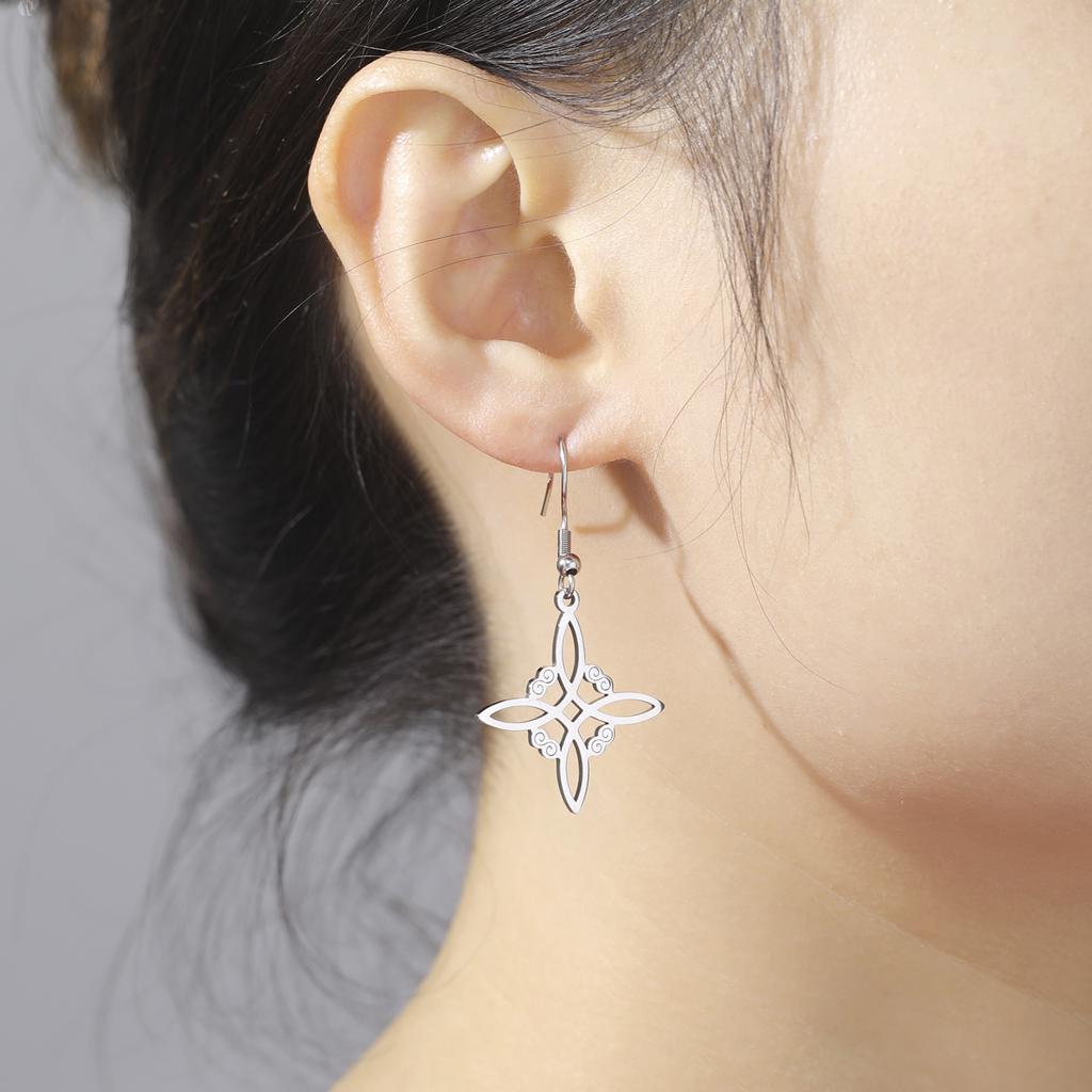 Skyrim Amulet Witch Knot Earring for Women Stainless Steel Witchcraft Drop Earrings Supernatural Wiccan Jewelry Christmas Gift