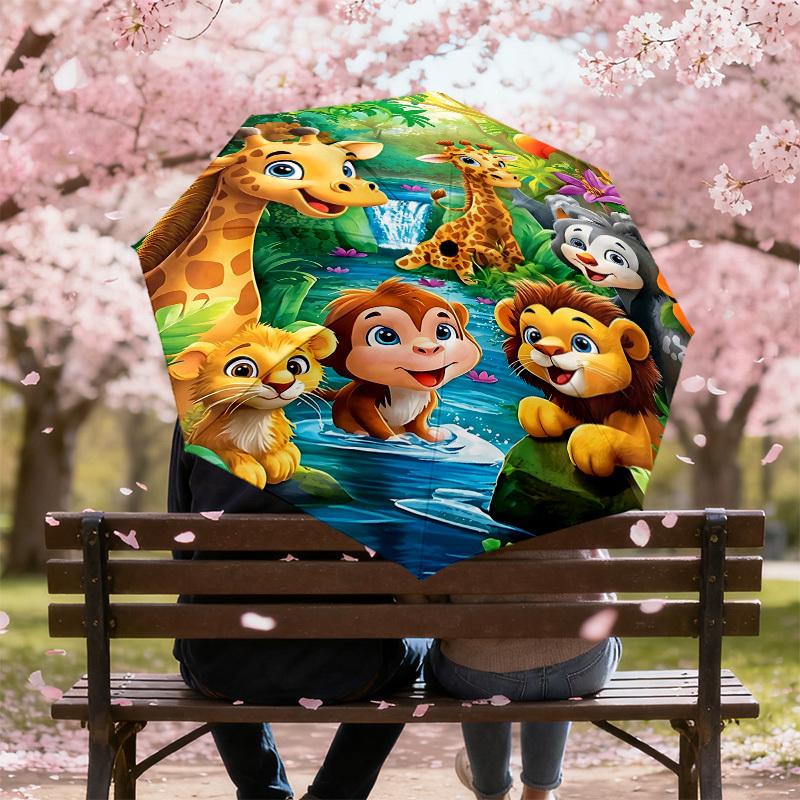 1PC Jungle Animals Umbrella-8-Rib Reinforced, Automatic Open, Lightweight & Durable, Fashion Accessory for Outdoor, H0413