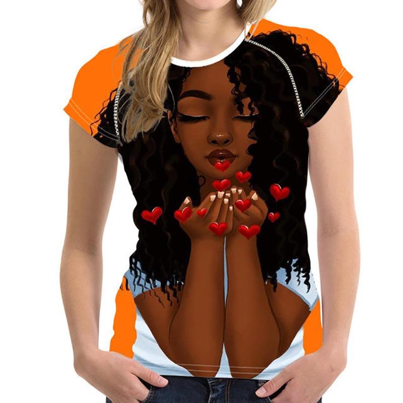 New African Girls T-shirt 3D Print Ethnic Style Tees Women Streetwear Short Sleeve T Shirts Harajuku Oversized Y2k Tops Clothing