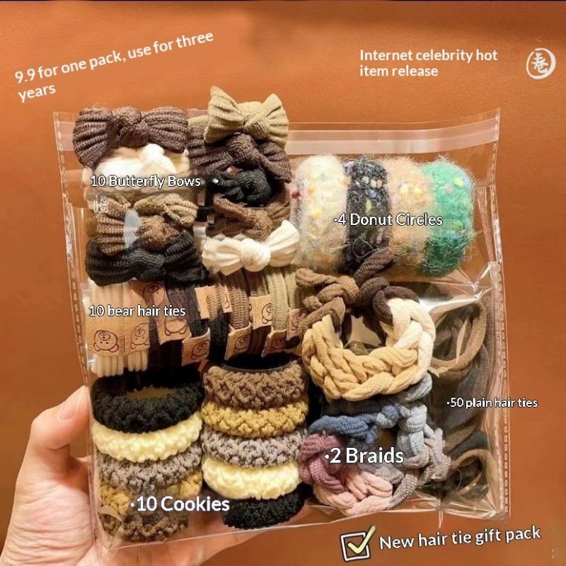 [86 pieces set] autumn and winter hair accessories cute widened and thickened high elastic high horsetail rubber band durable hair ring