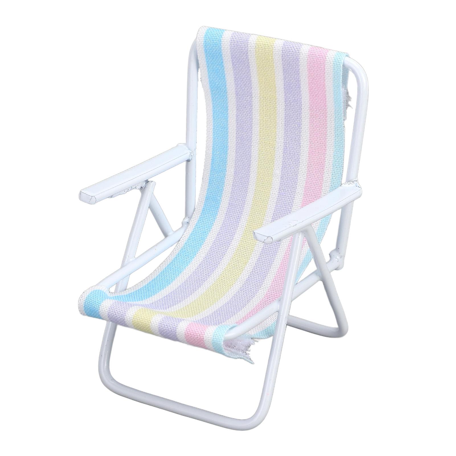 Миниатюрное кресло Bch Реалистичное Масштаб 1/12 Легкий Металлический Каркас Складное Садовое Кресло Декорация