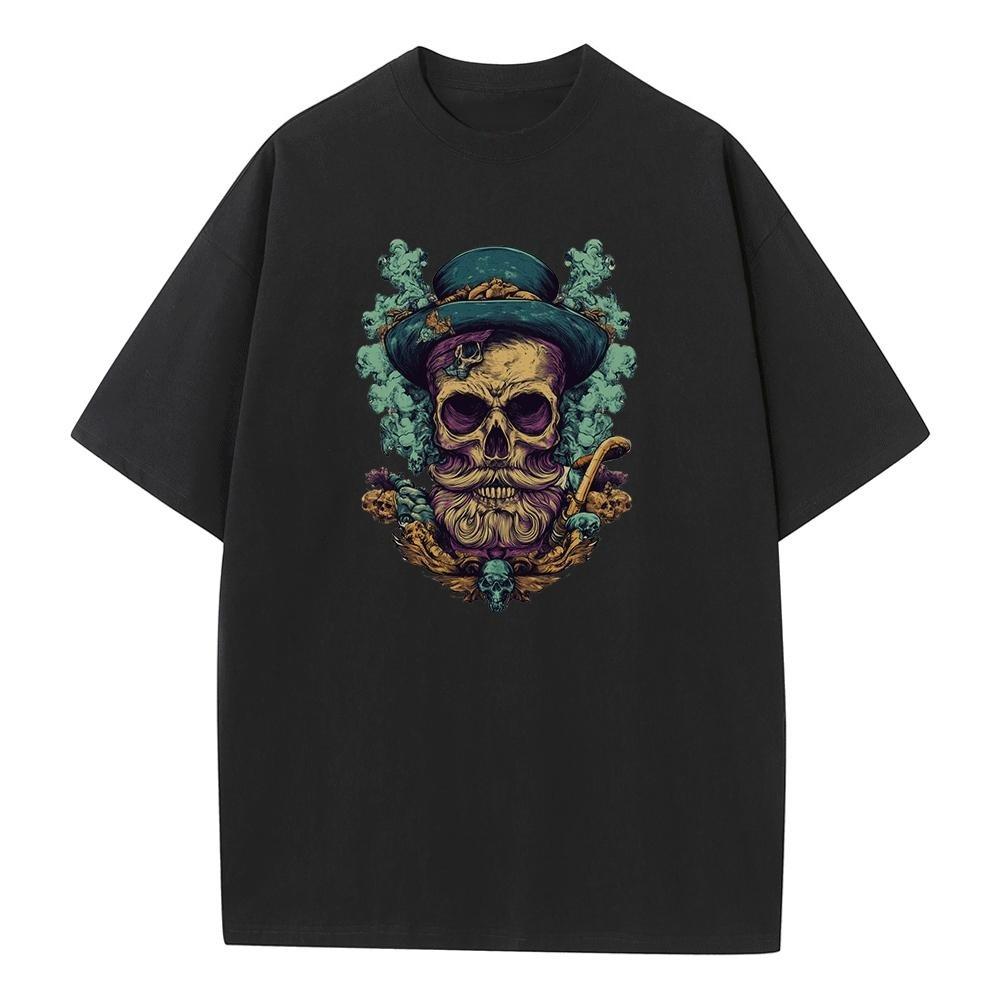 Baggy T Shirt Cotton Graphic Tees Design Clothes Old School Skull Pattern Dropped Shoulder Vintage Tops Oversize T Shirts