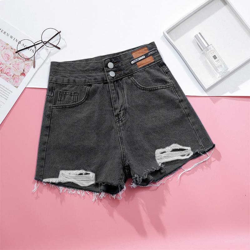 Молодежные удобные узкие модные и универсальные дизайнерские джинсовые шорты Sense, женские летние брюки из тонкой мешковины с высокой талией и рваными отверстиями XS черный серый