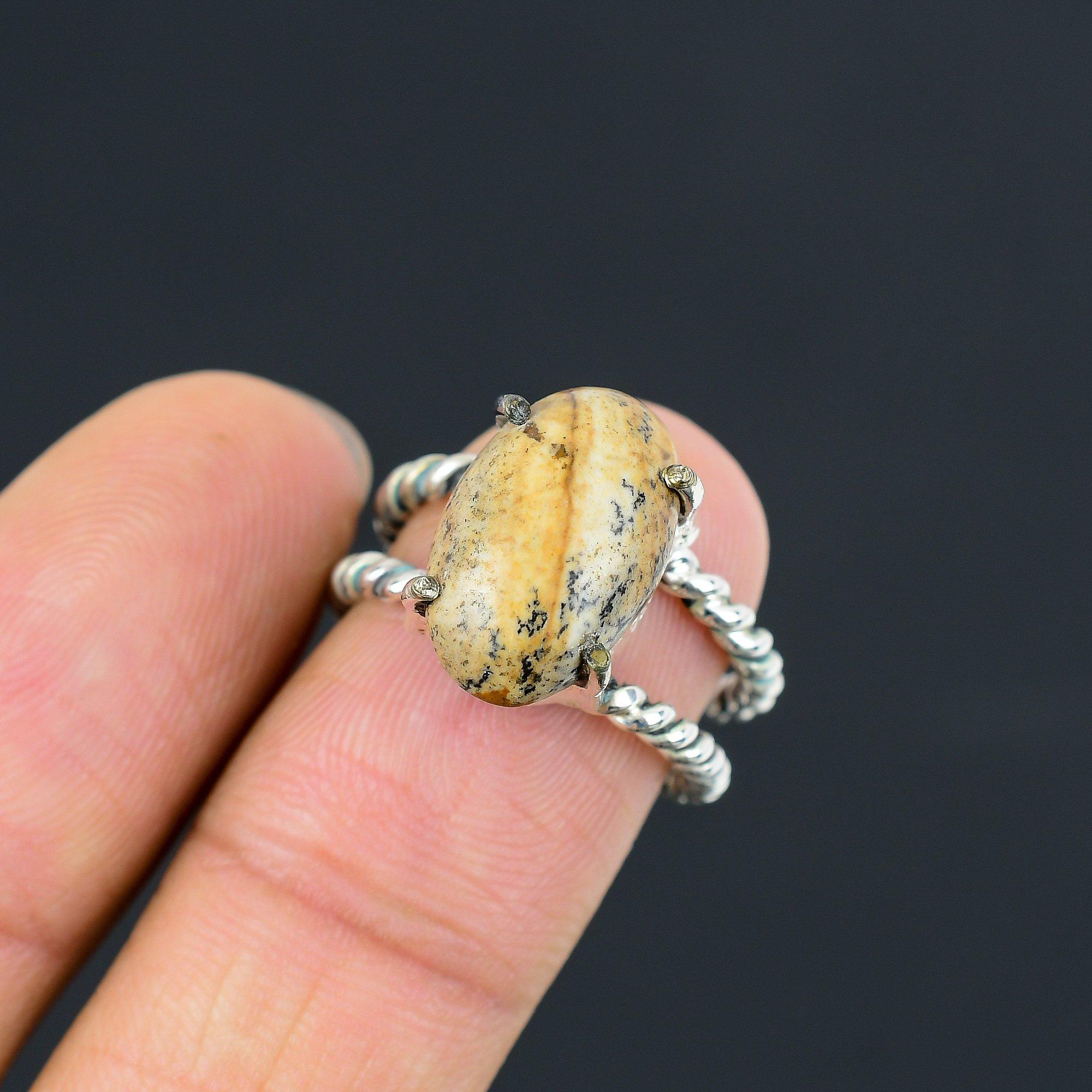 

Oval Picture Jasper Gemstone 925 Sterling Silver Solitaire Ring Jewelry Size 7.5 7.5