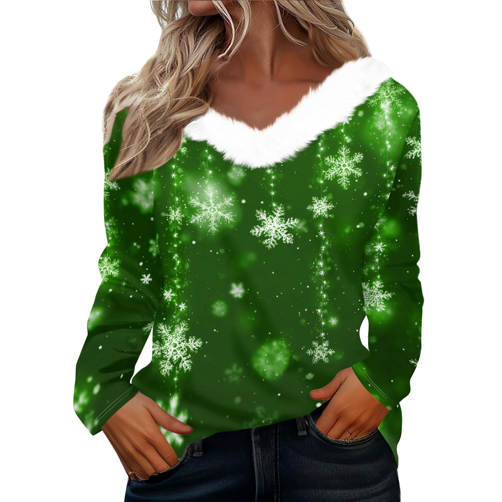 

Long Sleeve Shirts For Women Cute Tops Christmas Prints Tees Blouses Casual Plus Size Basic Tops Pullover L зелёный