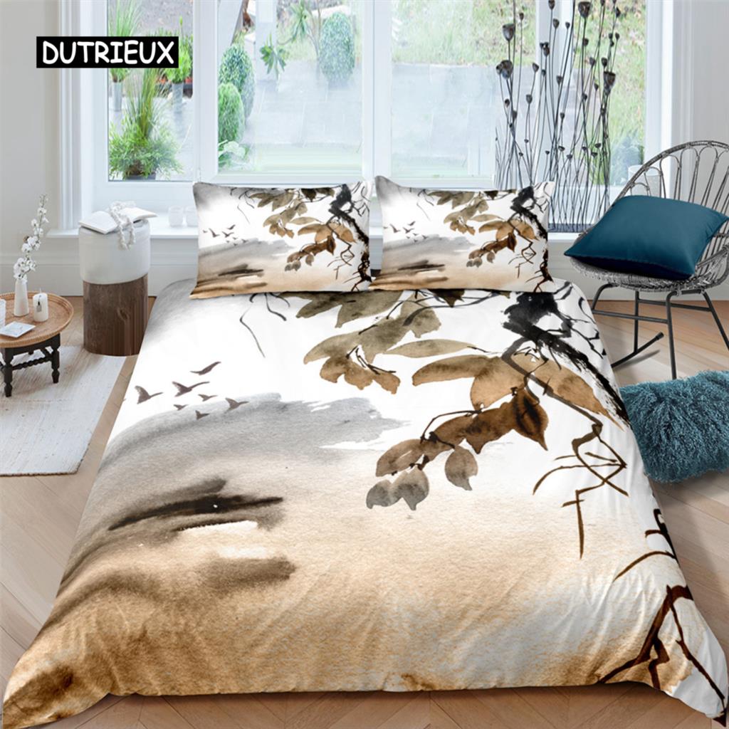 Flower Duvet Cover Cherry Blossoms Bedding Set with Pillowcase 2/3pcs Quilt Cover Home Textiles Floral Polyester Comforter Cover