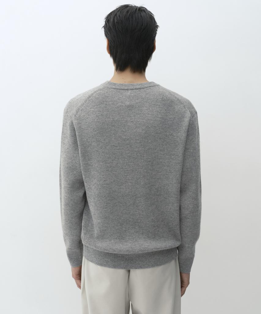 Musinsa Standard [Victoria Wool] Minimal Ribbed Henley Neck Knit [Melange Light Grey]