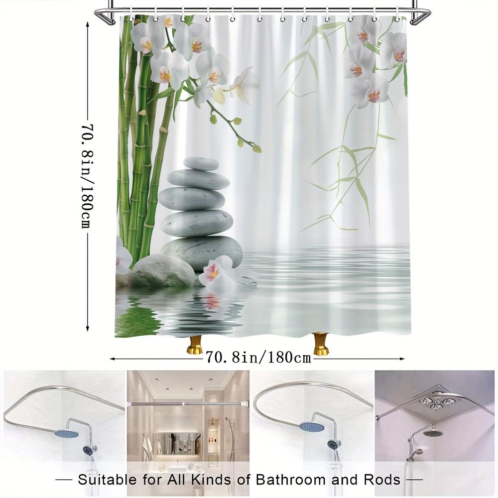 Waterproof Shower Curtain with Zen Inspired Design Featuring Stacked Stones Bamboo and Orchids for a Relaxing Bathroom
