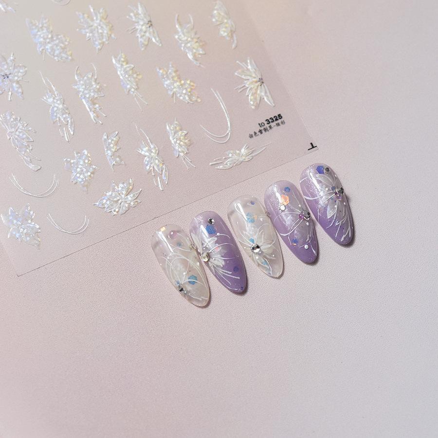 Лазерная белая полупрозрачная цветочная наклейка для ногтей своими руками креативное — фото 9