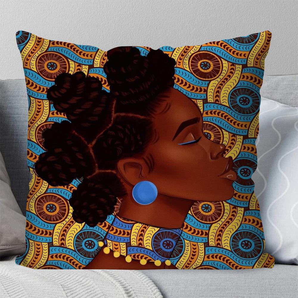 African Women Pillow Case Square Pillow Bedroom Sofa Leisure Comfort Cushion Car Living Room Home Decoration 40X40