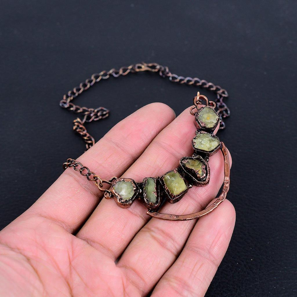 Green Tourmaline Necklace, Gemstone Copper Electroformed Jewelry Necklace, Handmade Jewelry, For Anniversary Gift