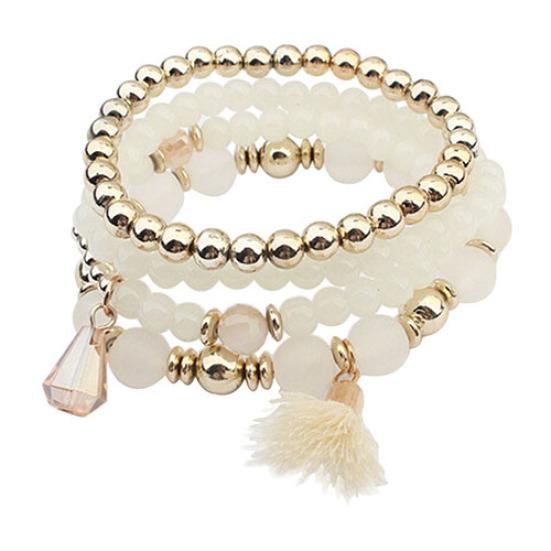 4Pcs/Set Women Ethnic Multilayer Resin Beads Tassels Cuff Bracelets Fashion Jewelry
