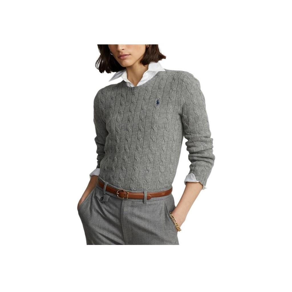 Polo Ralph Lauren Fw22 Solid Ribbed Pattern Long Sleeve Wool Sweater Women Sweater Gray 211875831-008