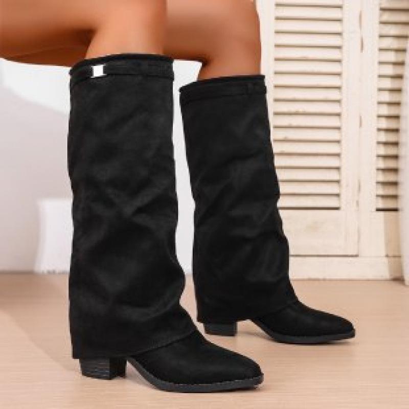 New large size pointed European and American high pants boots pleated thick heel sleeve high heel fashion boots