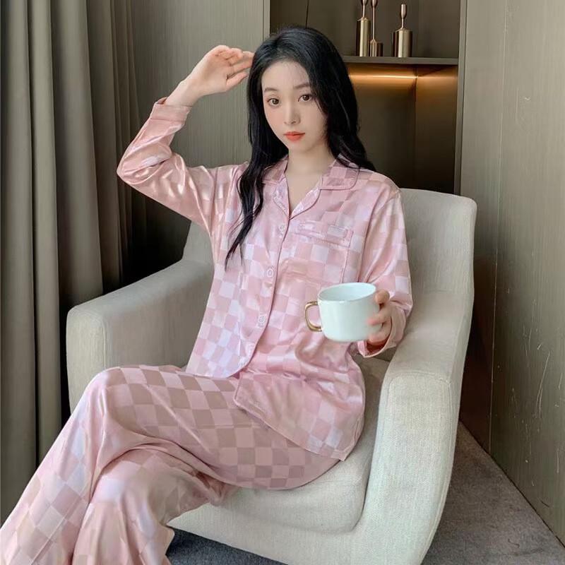 Milin Women's Ice Silk Long Sleeve Sleepwear