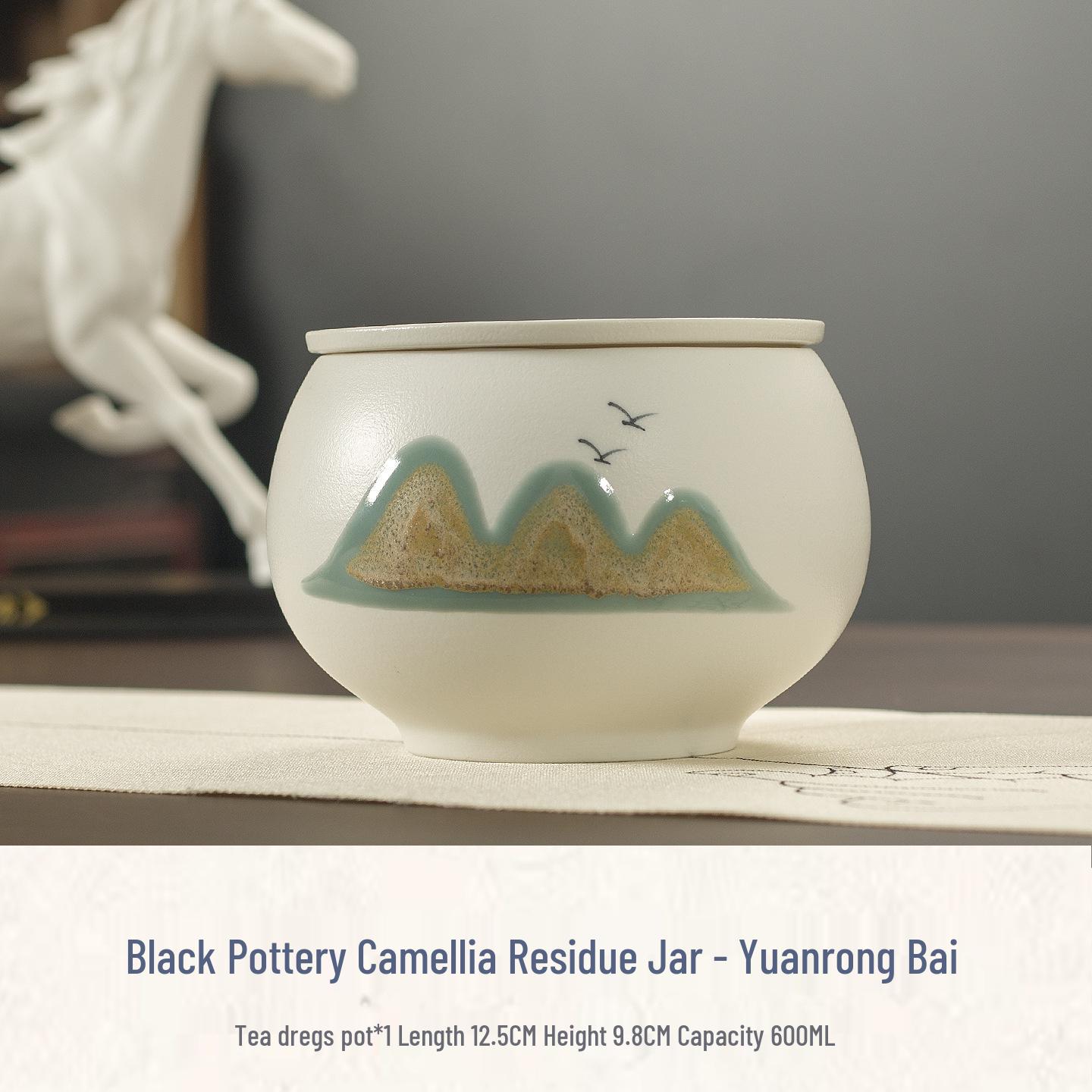 Large Ceramic Tea Dregs Pot with Lid - Water Separator & Tea Waste Basin Jianshui Accessory