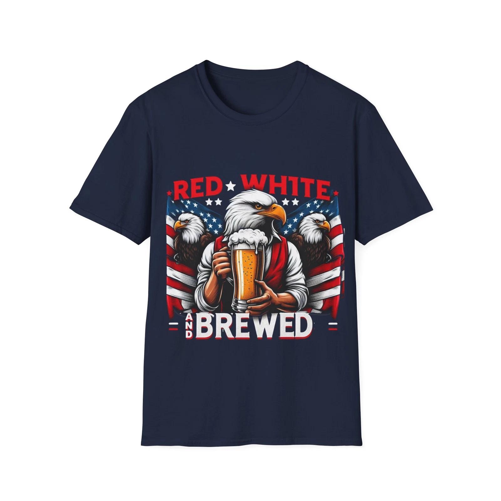 Men s and Women s T-shirts Red, White, and Brewed T-Shirt - Patriotic Beer Lover Apparel XXL