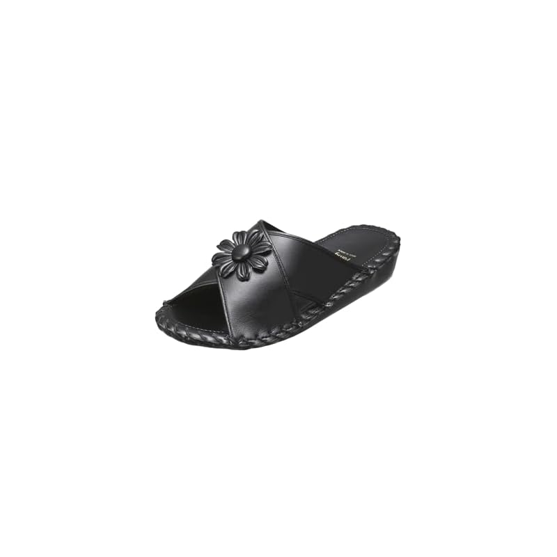 Pansy 9370J Pansy Room Shoes, Made In Japan, Women's, Hand-Knitted Footbed, Size L, Black