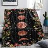 1Pc Floral Moon Print Flannel Blanket, High Quality Comfortable for All Seasons, Home Decor, Warmth and Comfort, Perfect for Gifts
